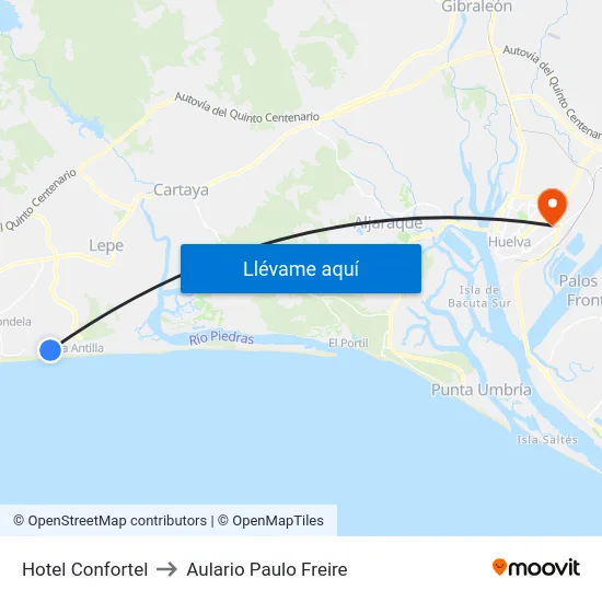 Hotel Confortel to Aulario Paulo Freire map