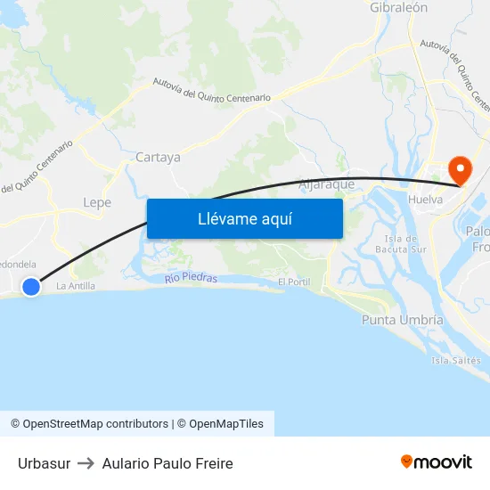 Urbasur to Aulario Paulo Freire map