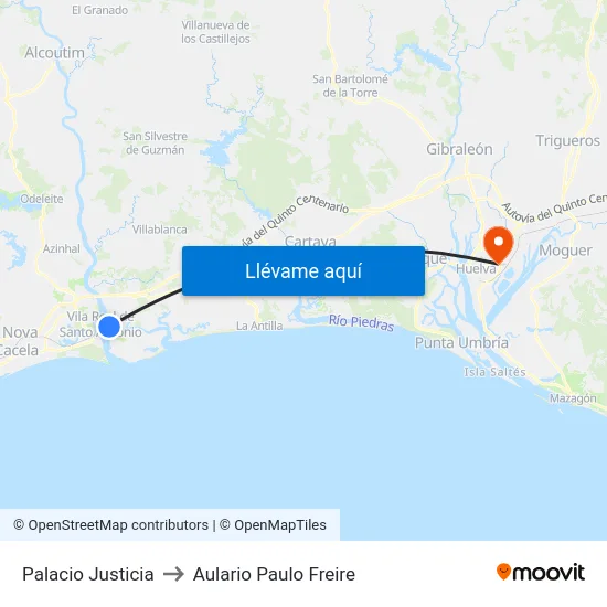 Palacio Justicia to Aulario Paulo Freire map