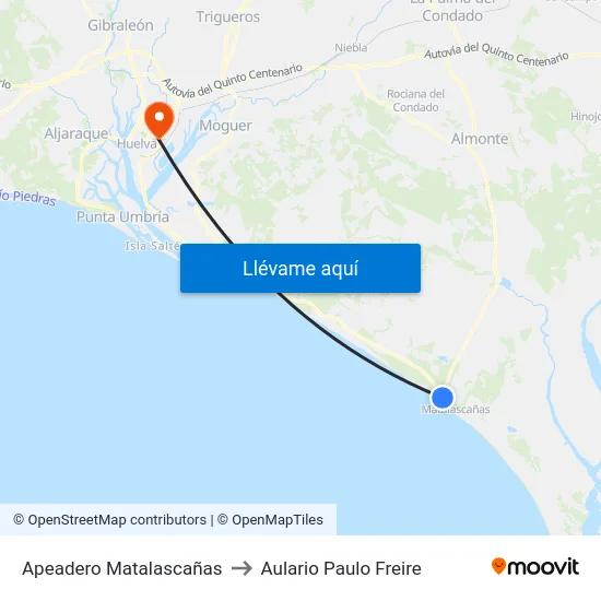 Apeadero Matalascañas to Aulario Paulo Freire map