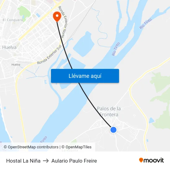 Hostal La Niña to Aulario Paulo Freire map