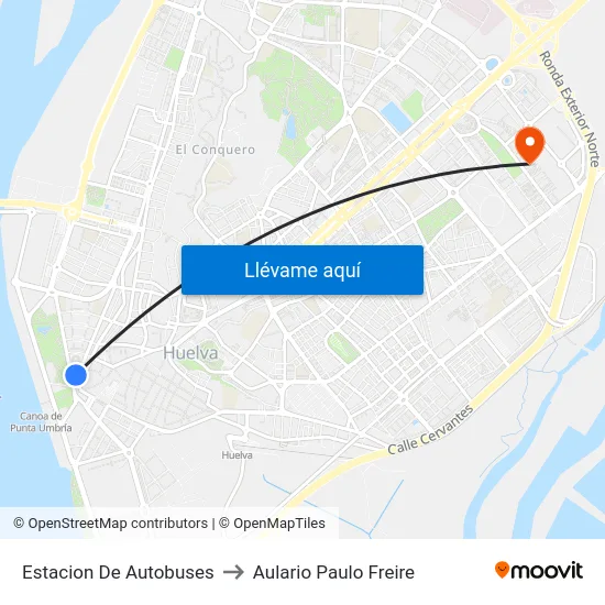 Estacion De Autobuses to Aulario Paulo Freire map