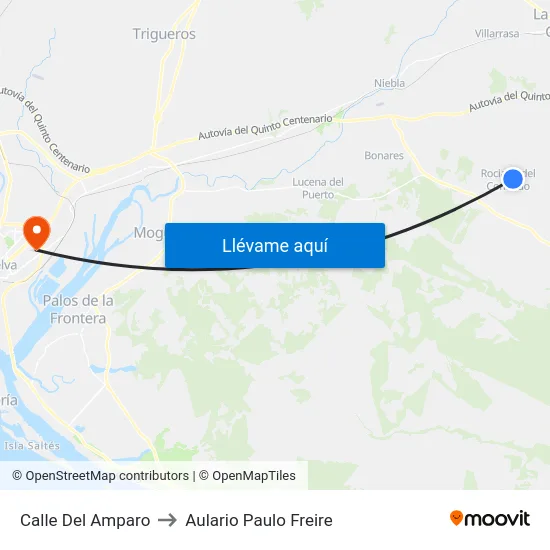 Calle Del Amparo to Aulario Paulo Freire map