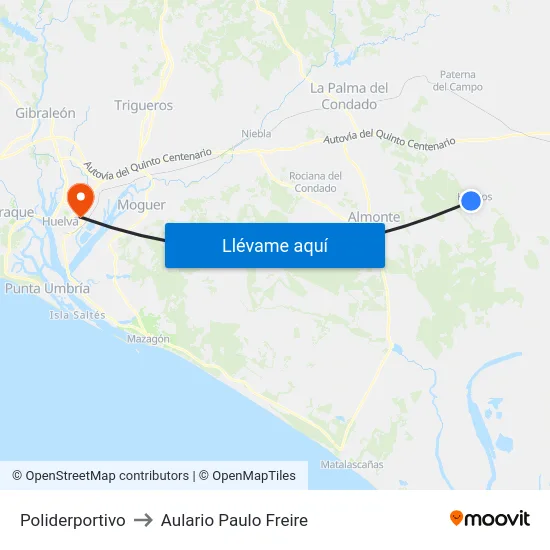 Poliderportivo to Aulario Paulo Freire map