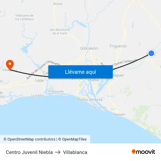 Centro Juvenil Niebla to Villablanca map
