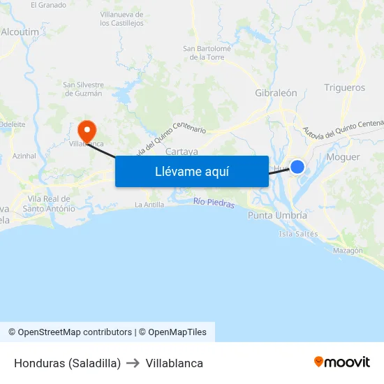 Honduras (Saladilla) to Villablanca map