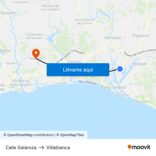 Calle Galaroza to Villablanca map