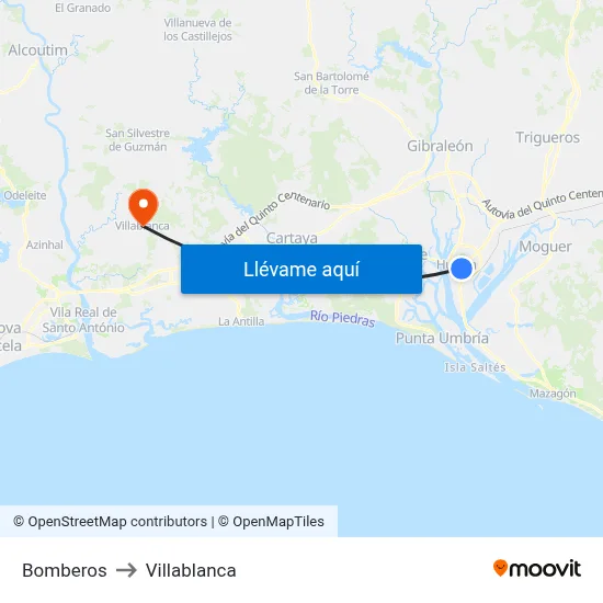 Bomberos to Villablanca map