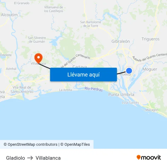 Gladiolo to Villablanca map