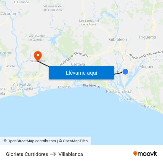 Glorieta Curtidores to Villablanca map