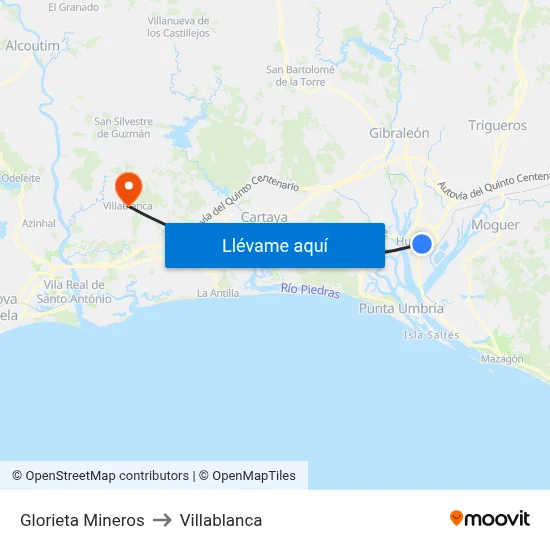 Glorieta Mineros to Villablanca map