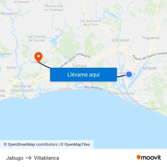 Jabugo to Villablanca map