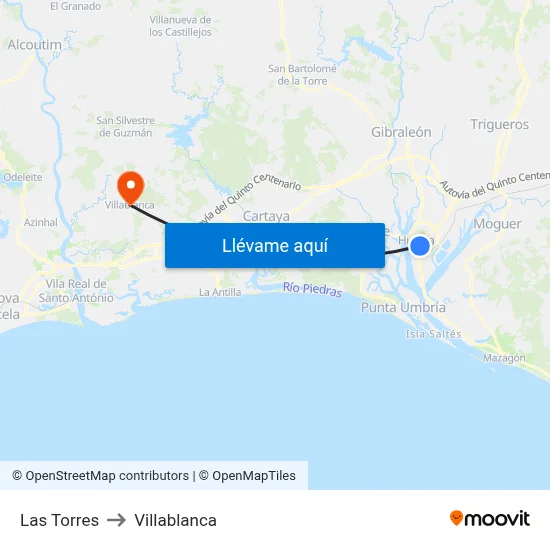 Las Torres to Villablanca map