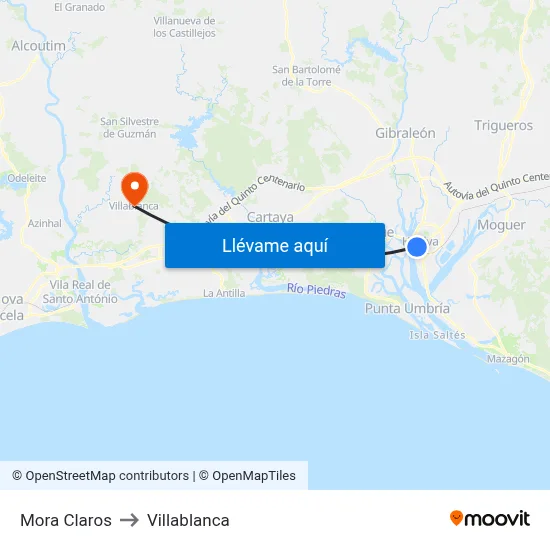 Mora Claros to Villablanca map
