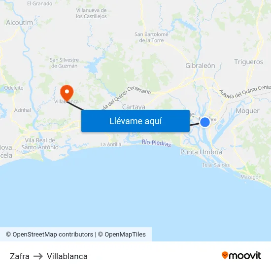 Zafra to Villablanca map
