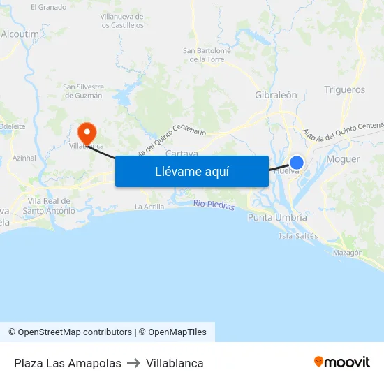 Plaza Las Amapolas to Villablanca map