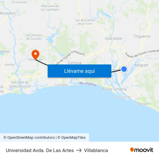 Universidad Avda. De Las Artes to Villablanca map