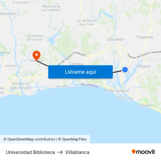 Universidad Biblioteca to Villablanca map