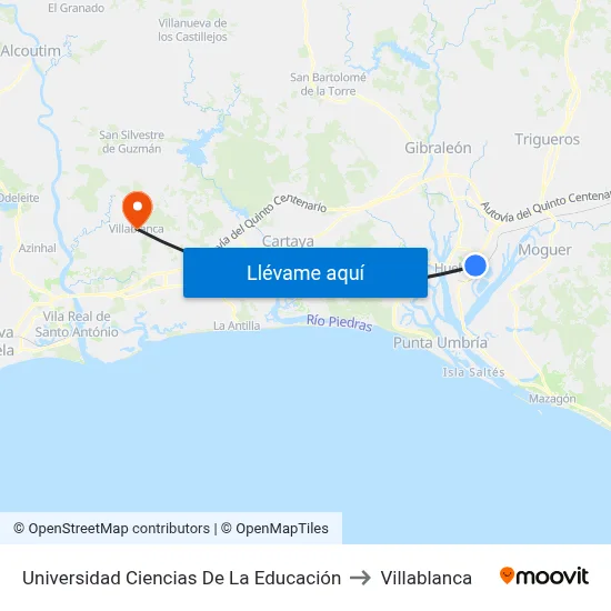 Universidad Ciencias De La Educación to Villablanca map