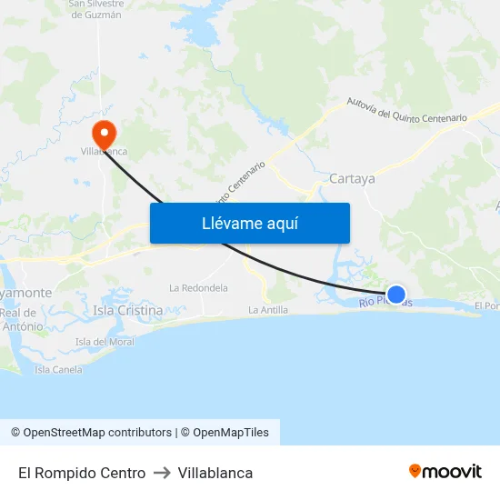 El Rompido Centro to Villablanca map