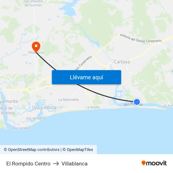 El Rompido Centro to Villablanca map
