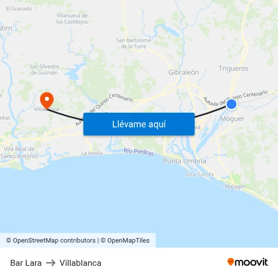 Bar Lara to Villablanca map