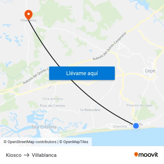 Kiosco to Villablanca map