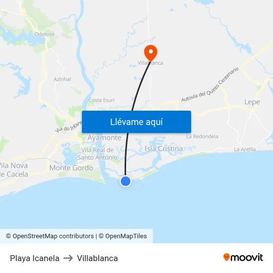Playa Icanela to Villablanca map