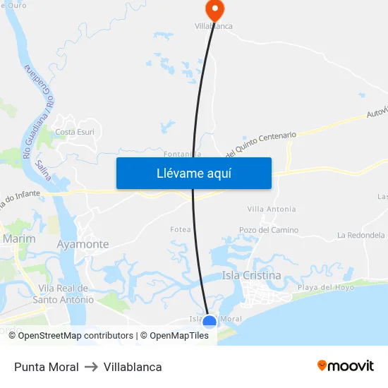 Punta Moral to Villablanca map