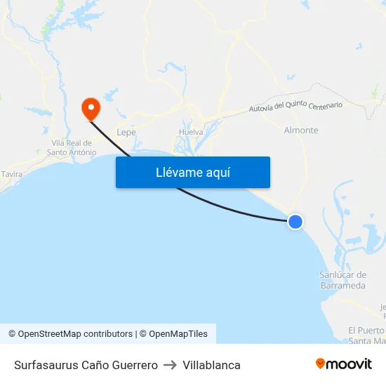 Surfasaurus Caño Guerrero to Villablanca map