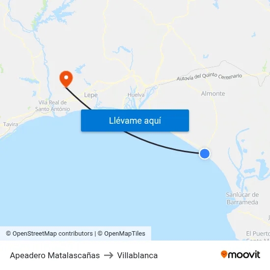 Apeadero Matalascañas to Villablanca map