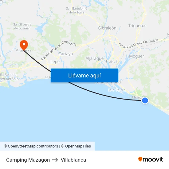 Camping Mazagon to Villablanca map