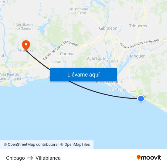 Chicago to Villablanca map