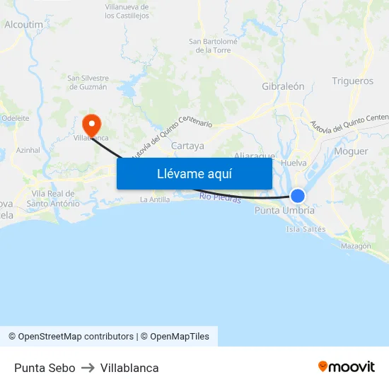 Punta Sebo to Villablanca map