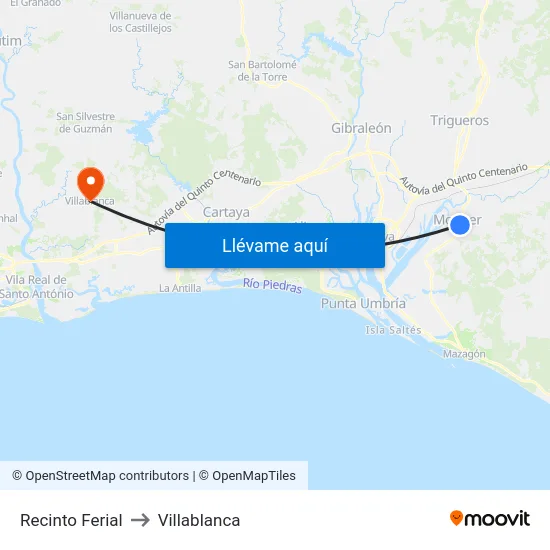Recinto Ferial to Villablanca map