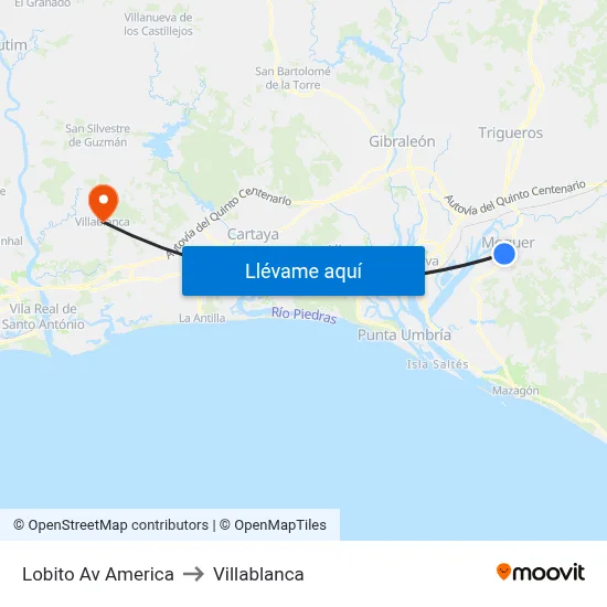 Lobito Av America to Villablanca map
