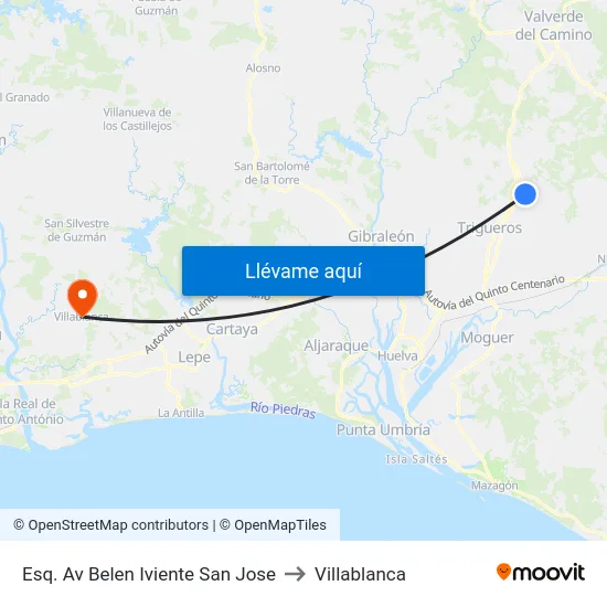 Esq. Av Belen Iviente  San Jose to Villablanca map