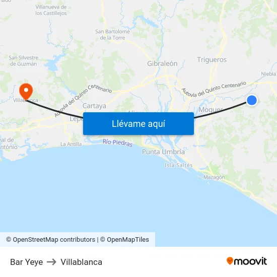 Bar Yeye to Villablanca map