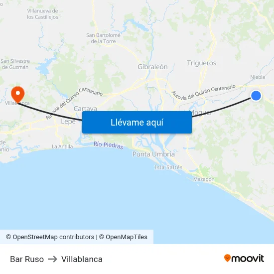 Bar Ruso to Villablanca map