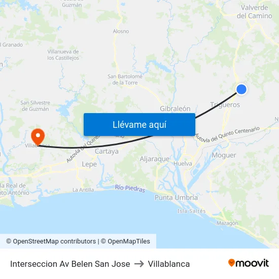 Interseccion Av Belen  San Jose to Villablanca map