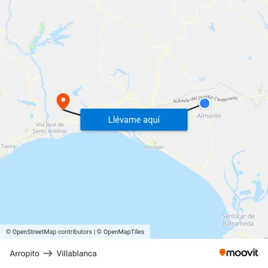 Arropito to Villablanca map