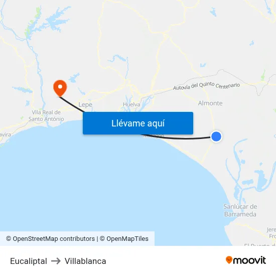 Eucaliptal to Villablanca map