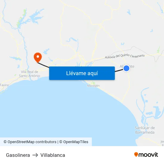 Gasolinera to Villablanca map