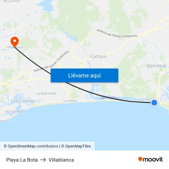 Playa La Bota to Villablanca map