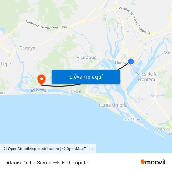 Alanís De La Sierra to El Rompido map