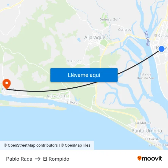 Pablo Rada to El Rompido map