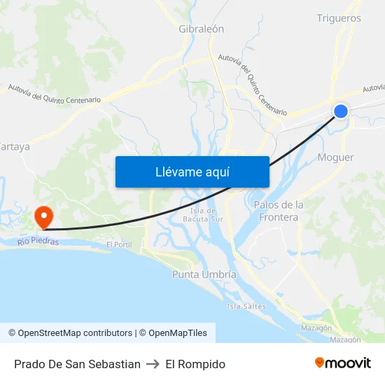 Prado De San Sebastian to El Rompido map
