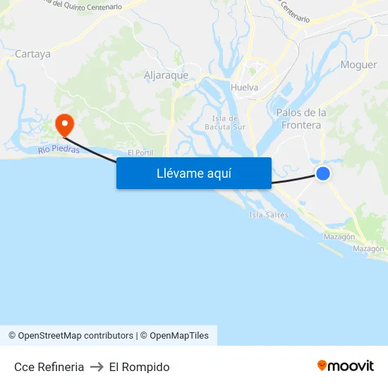 Cce Refineria to El Rompido map