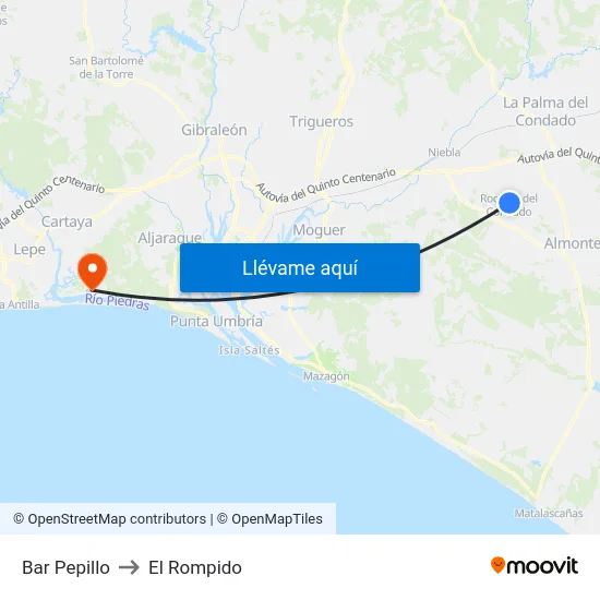 Bar Pepillo to El Rompido map