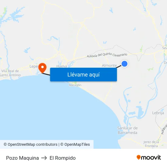 Pozo Maquina to El Rompido map
